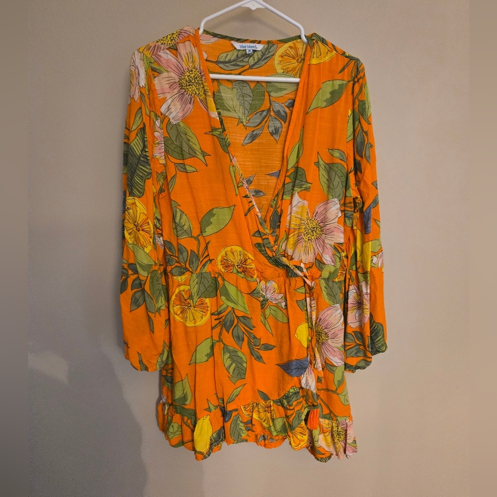 Blue Island Floral Wrap Dress Size L